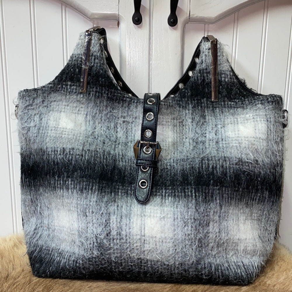 Black Rivet Gray Flannel Tote Bag
